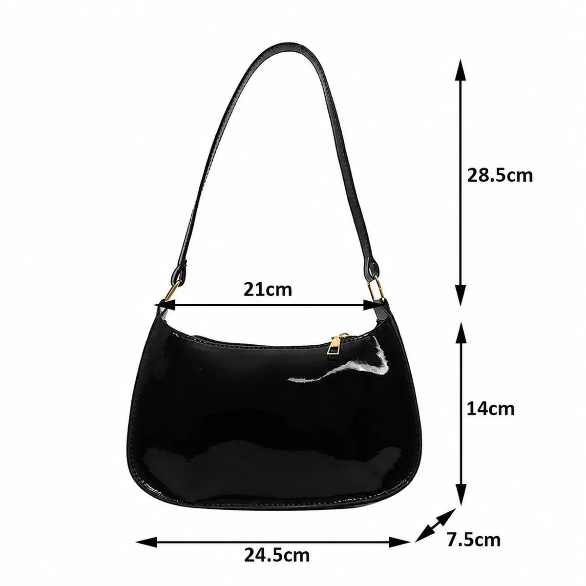 Glossy Black Curved Shoulder Bag