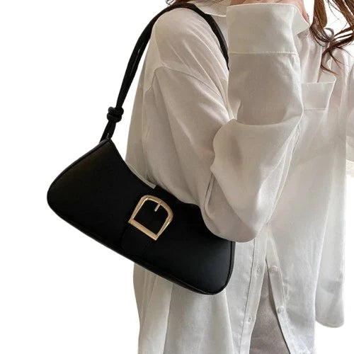 Black Buckle Detail Shoulder Bag
