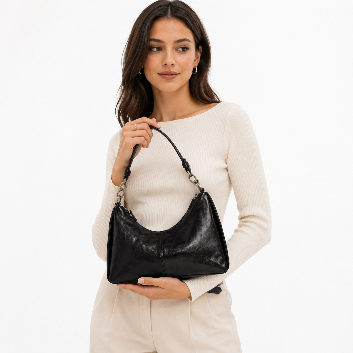 Black Soft Top Handle Handbag
