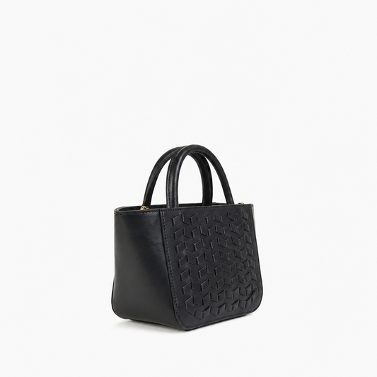 Black Woven Detail Top Handle Handbag
