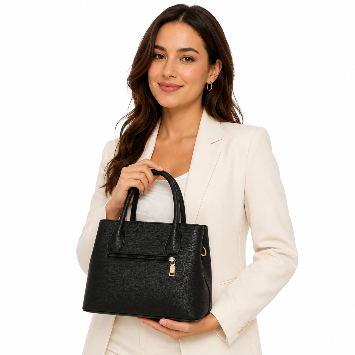 Black Structured Top Handle Handbag