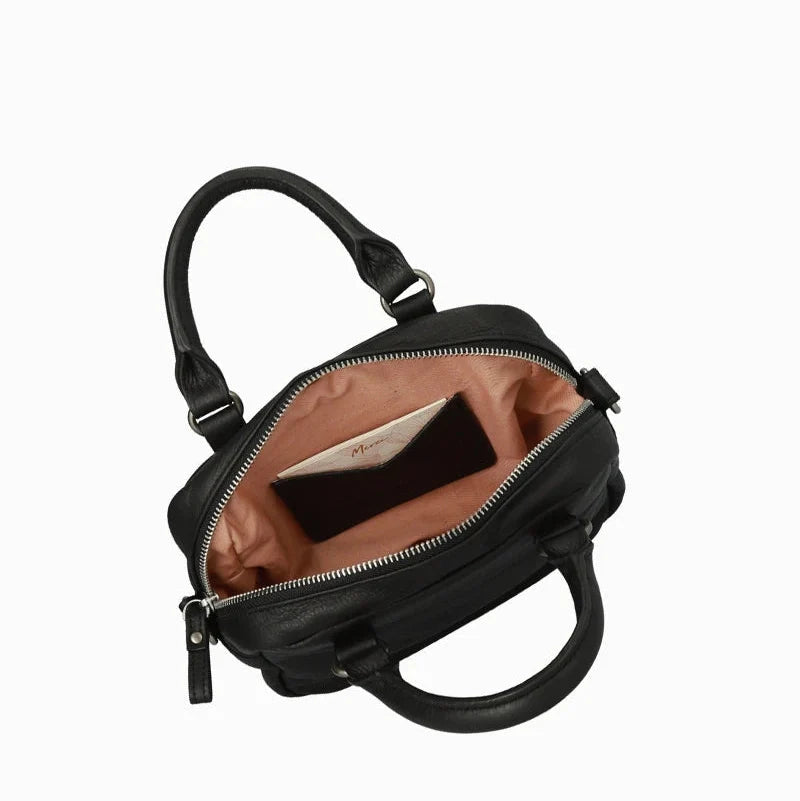 Black Multi-Zip Structured Top Handle Handbag
