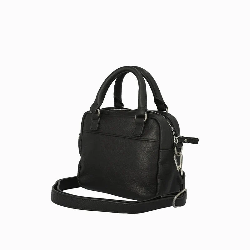 Black Multi-Zip Structured Top Handle Handbag