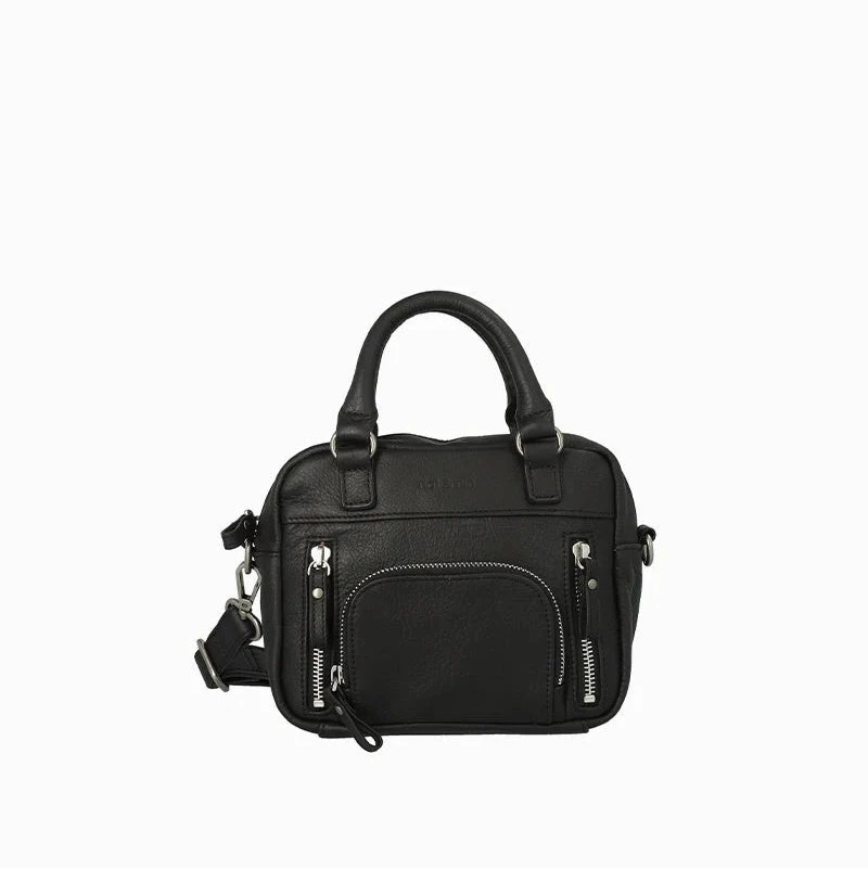 Black Multi-Zip Structured Top Handle Handbag