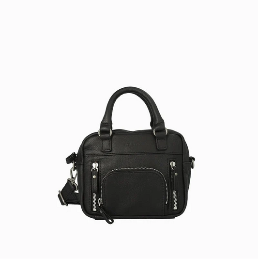Black Multi-Zip Structured Top Handle Handbag