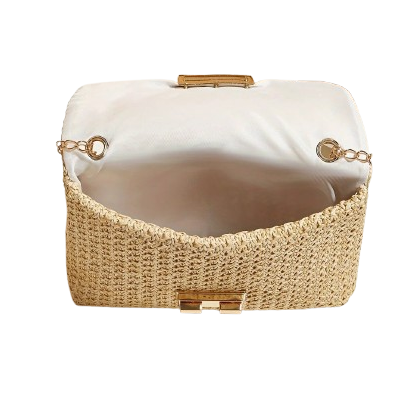 Natural Woven Chain Strap Crossbody Bag