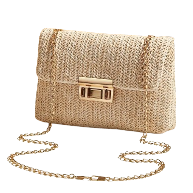 Natural Woven Chain Strap Crossbody Bag