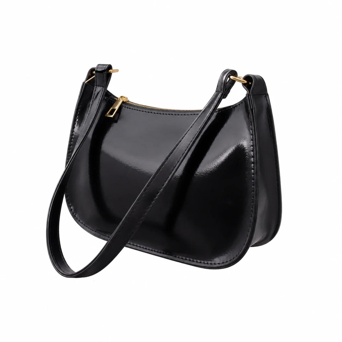 Glossy Black Curved Shoulder Bag