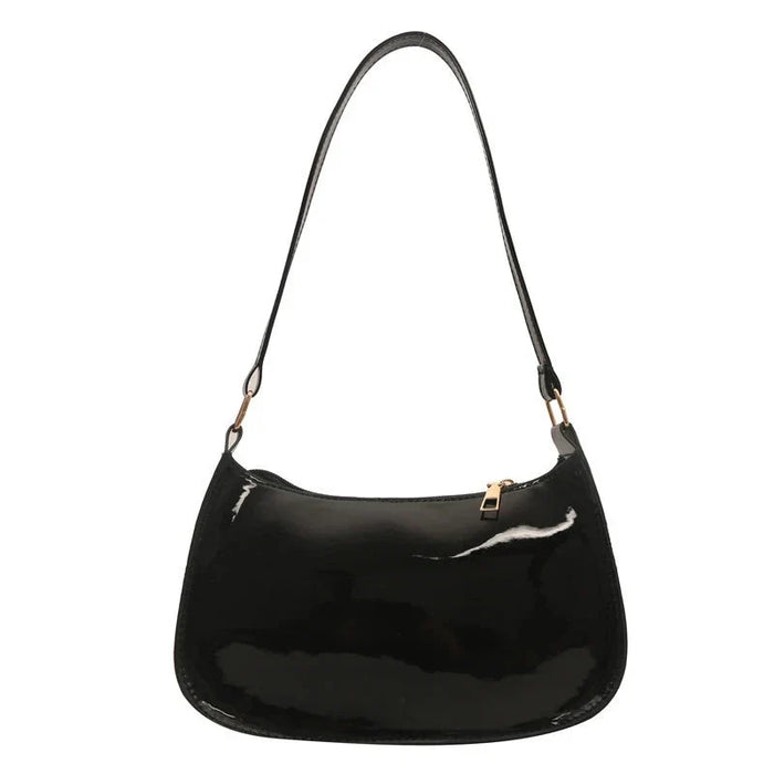 Glossy Black Curved Shoulder Bag