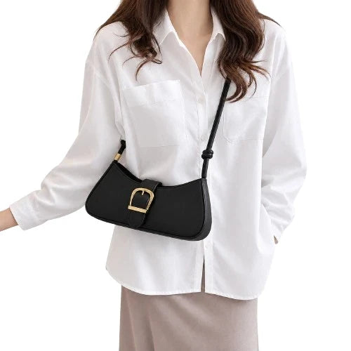 Black Buckle Detail Shoulder Bag