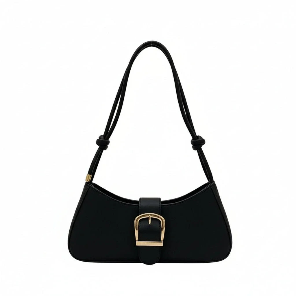 Black Buckle Detail Shoulder Bag