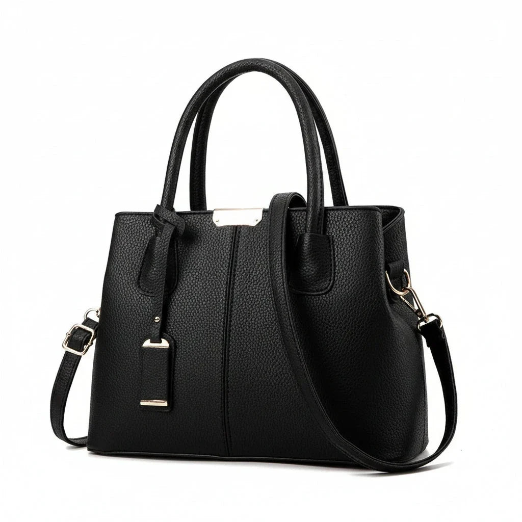 Black Structured Top Handle Handbag