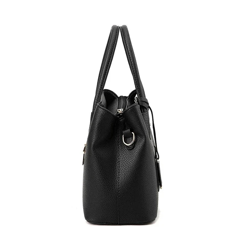 Black Structured Top Handle Handbag