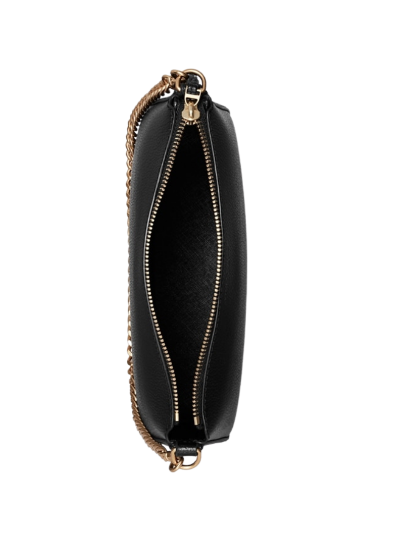 Women's Black Pebbled Leather Chain Detail Hobo Bag