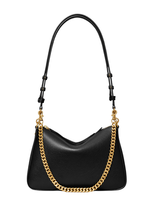 Women's Black Pebbled Leather Chain Detail Hobo Bag