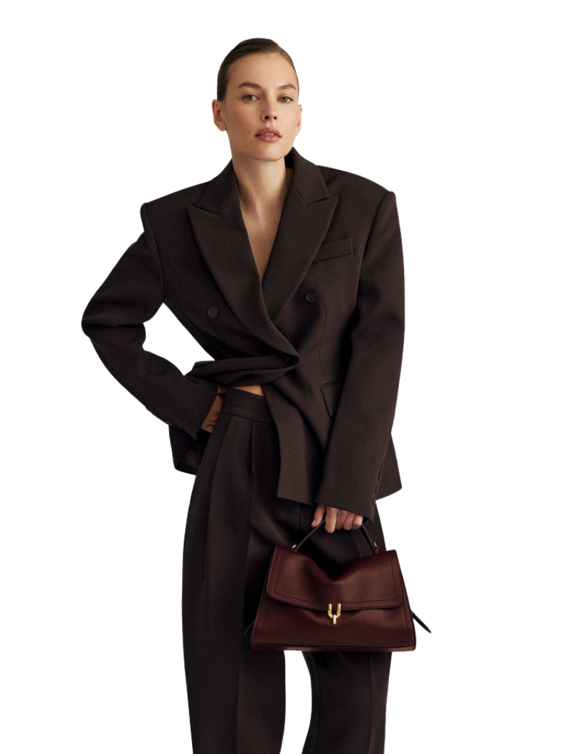 Women's Burgundy Curved Flap Leather Handbag