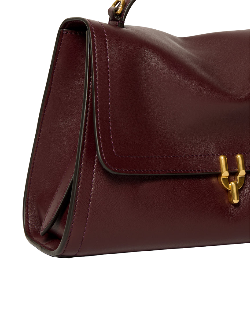 Women's Burgundy Curved Flap Leather Handbag