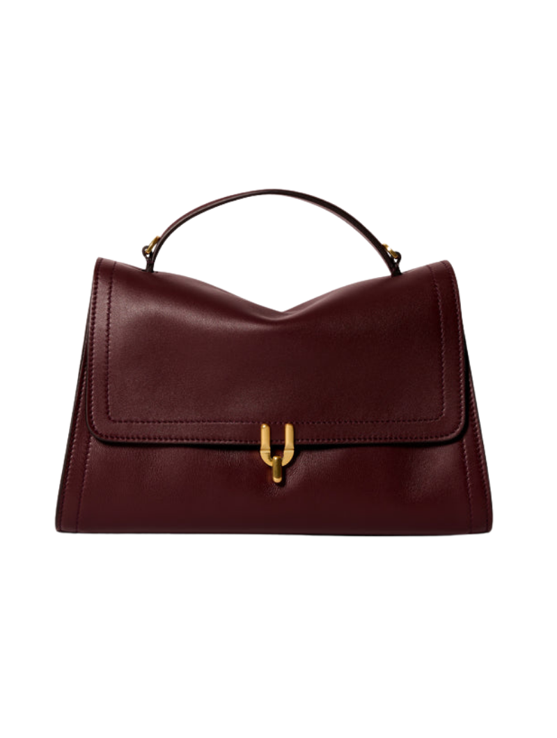 Women's Burgundy Curved Flap Leather Handbag