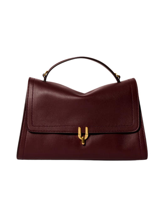 Women's Burgundy Curved Flap Leather Handbag