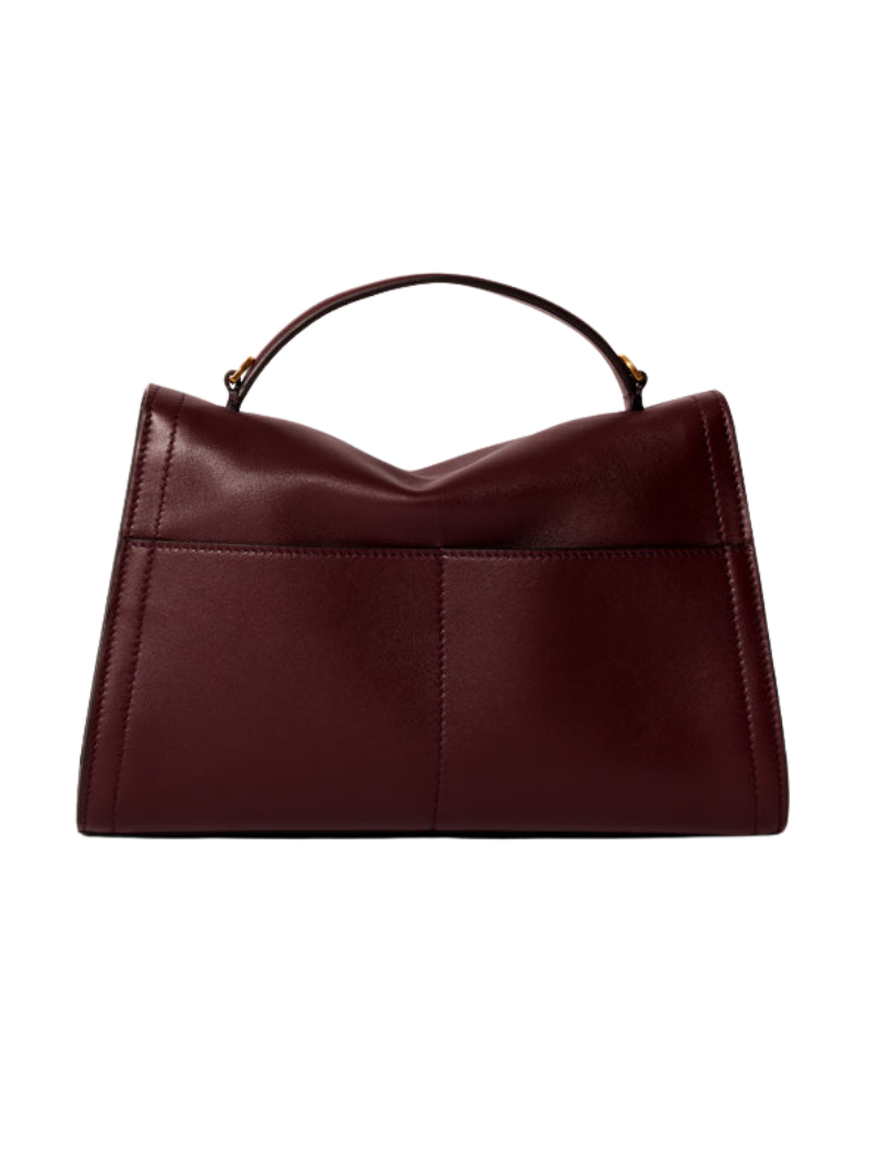 Women's Burgundy Curved Flap Leather Handbag