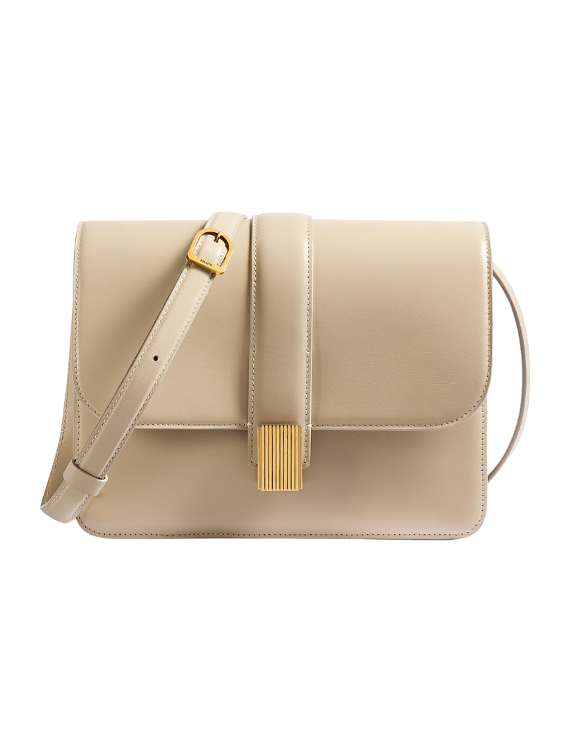 Women's Light Beige Leather Flap Shoulder Bag