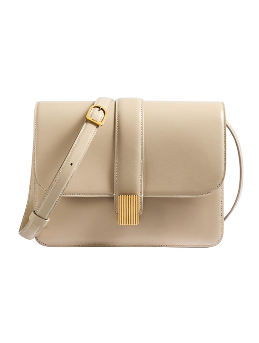 Women's Light Beige Leather Flap Shoulder Bag