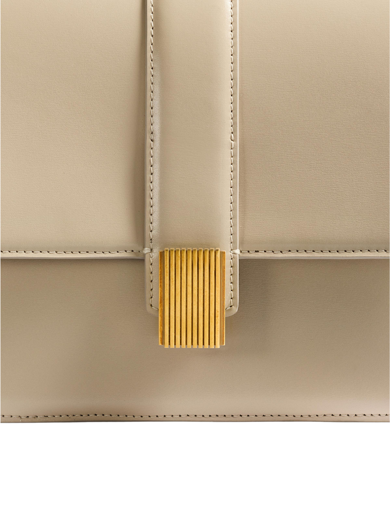 Women's Light Beige Leather Flap Shoulder Bag