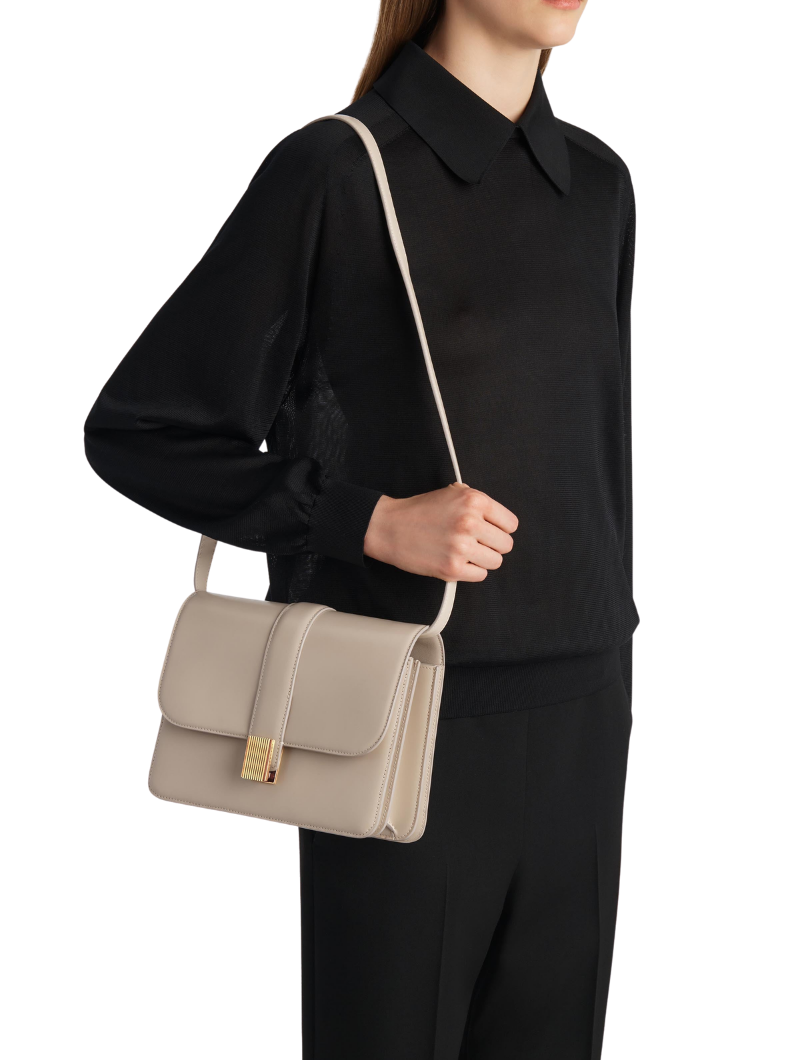 Women's Light Beige Leather Flap Shoulder Bag