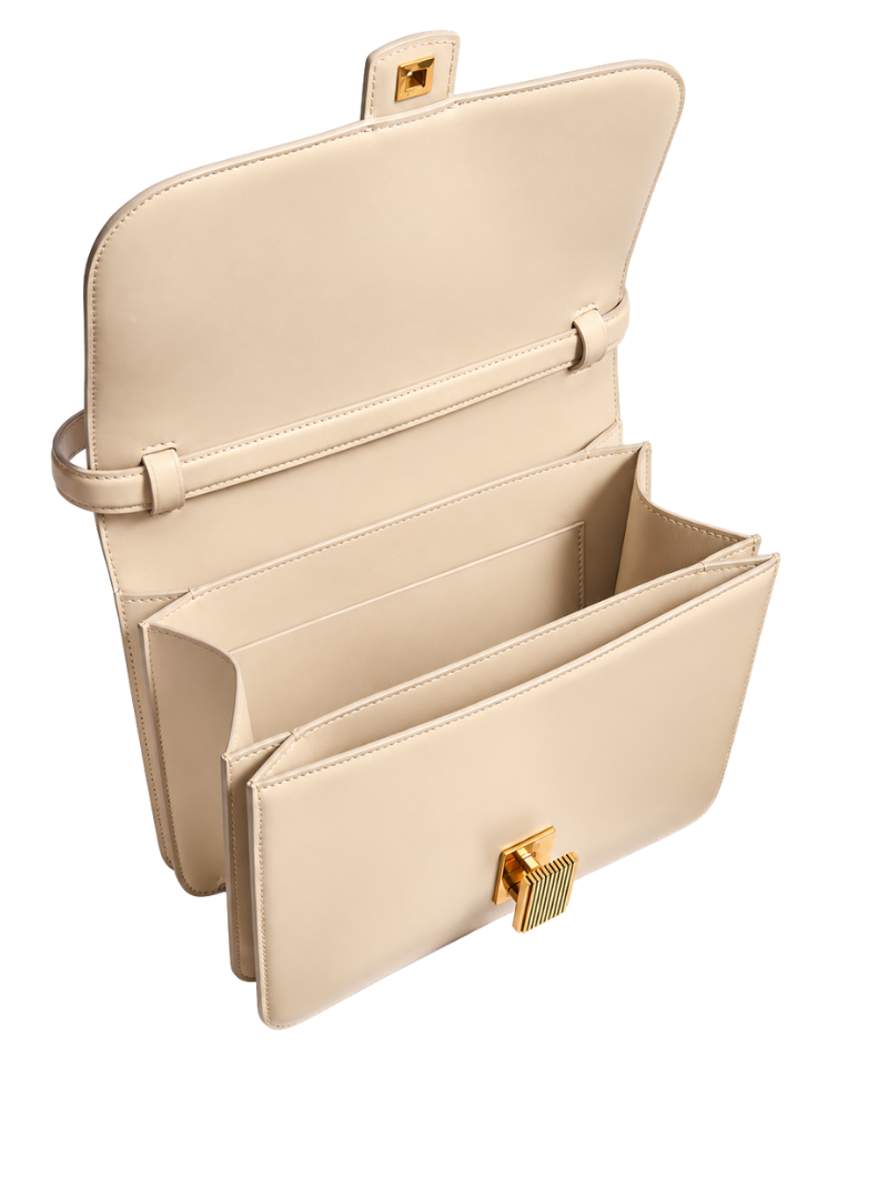 Women's Light Beige Leather Flap Shoulder Bag