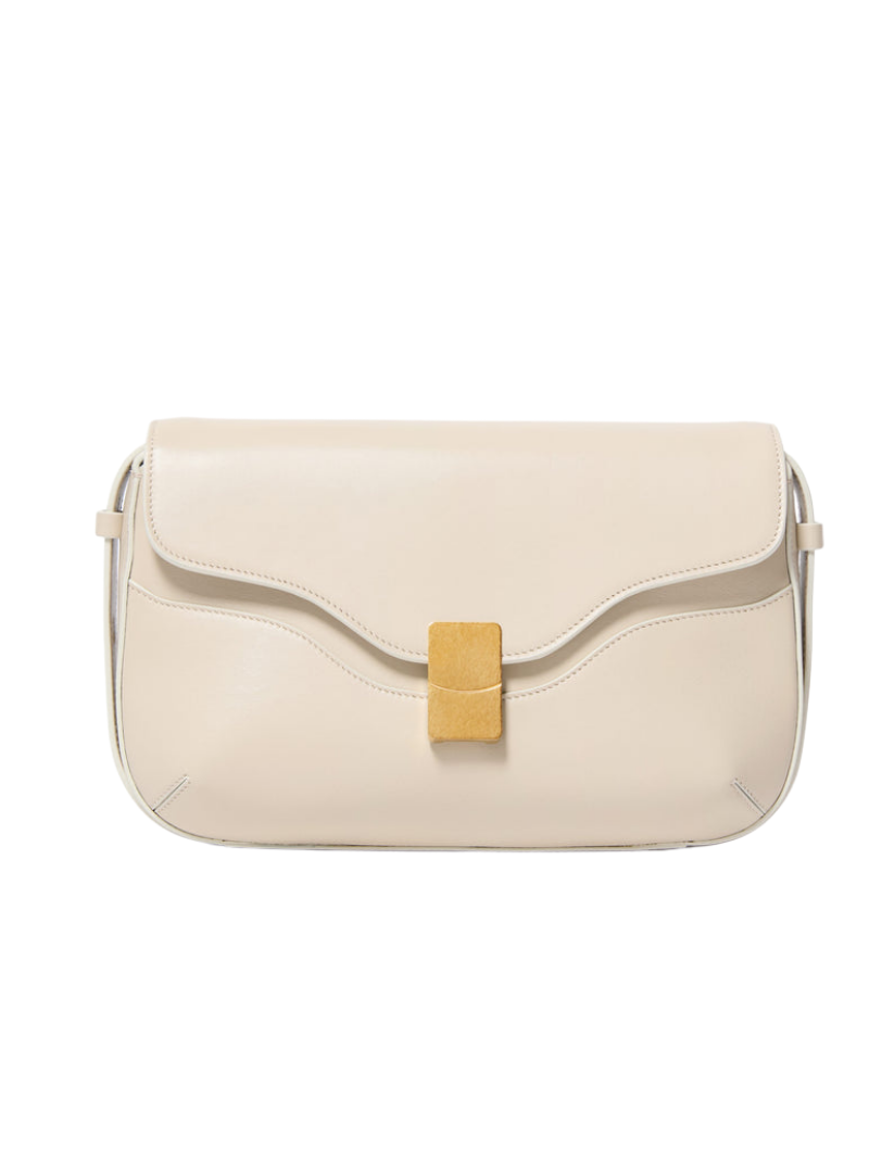 Women's Light Beige Wave Flap Leather Shoulder Bag