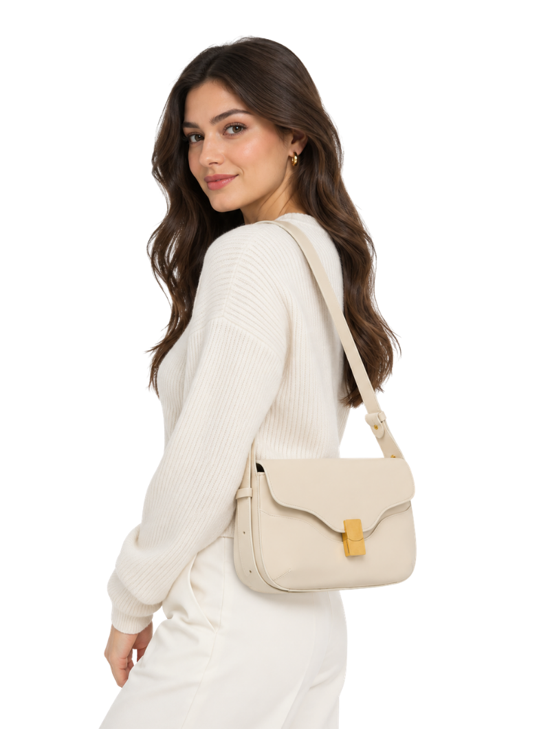 Women's Light Beige Wave Flap Leather Shoulder Bag