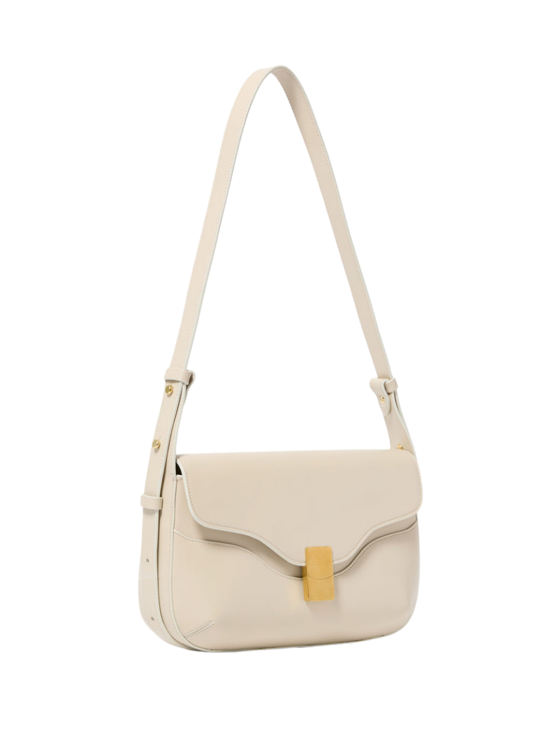 Women's Light Beige Wave Flap Leather Shoulder Bag